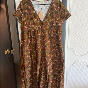 NATURAL LIFE Floral Brown Maxi Dress